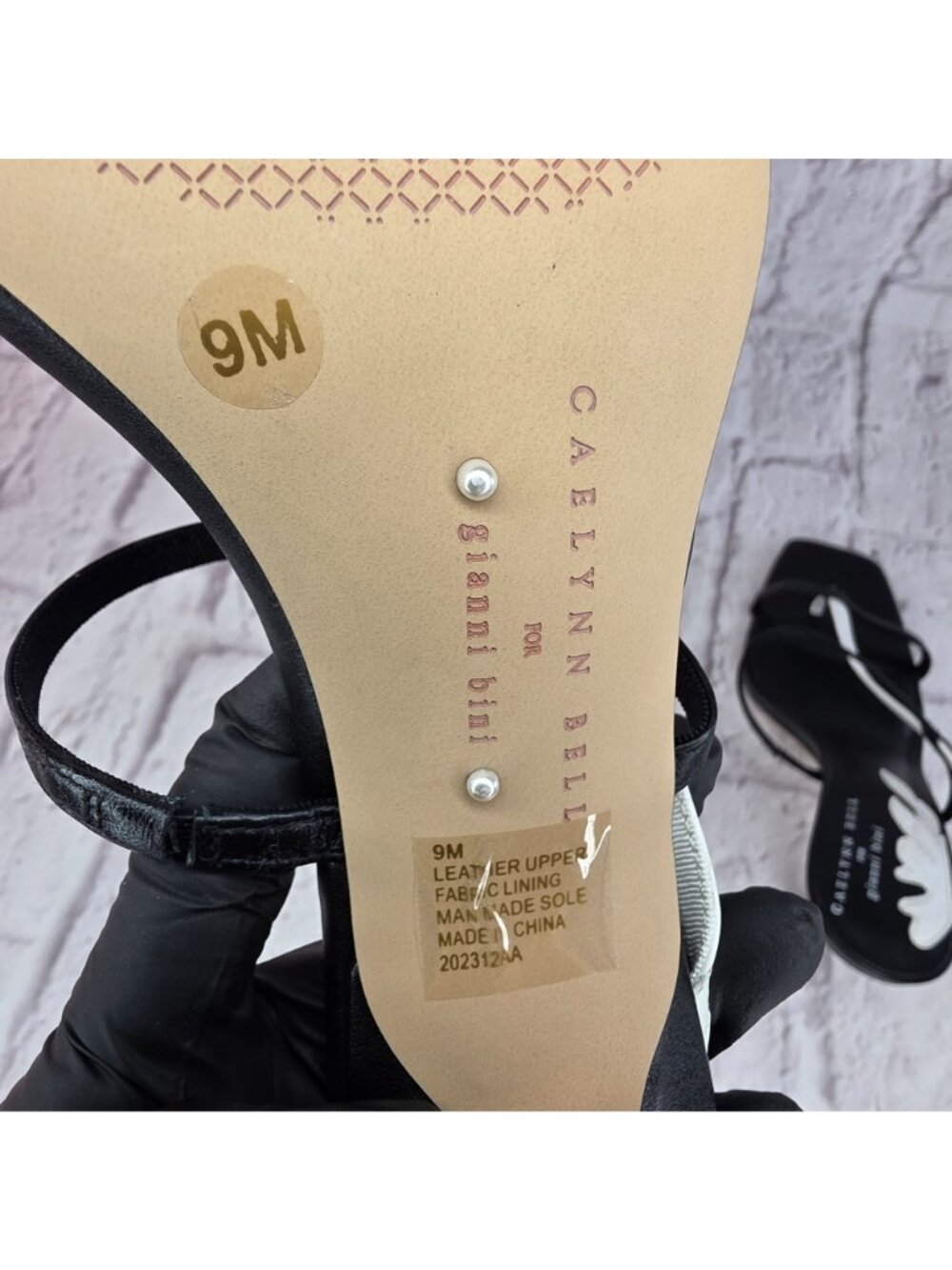 Caelynn Bell For Gianni Bini Heels Sz 9M Black & White Leather Strappy Square To - Picture 5 of 11